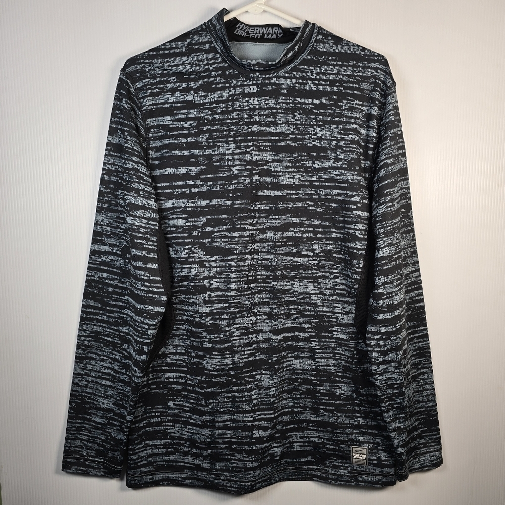 Nike Men's Pro Combat Dri-Fit Hyperwarm Max Fitted Training Top-Black/Gray SizeL